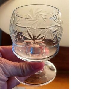 Set 3 Vintage Cut Glass Starburst Wheat Cordial Brandy Snifter Glasses Clear